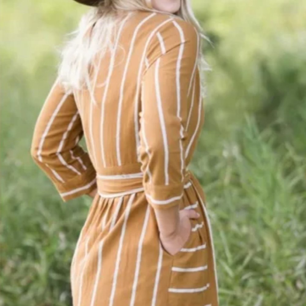 Roolee brand new mod striped mustard midi dress-with pockets
